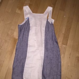 navy and white linen shift dress